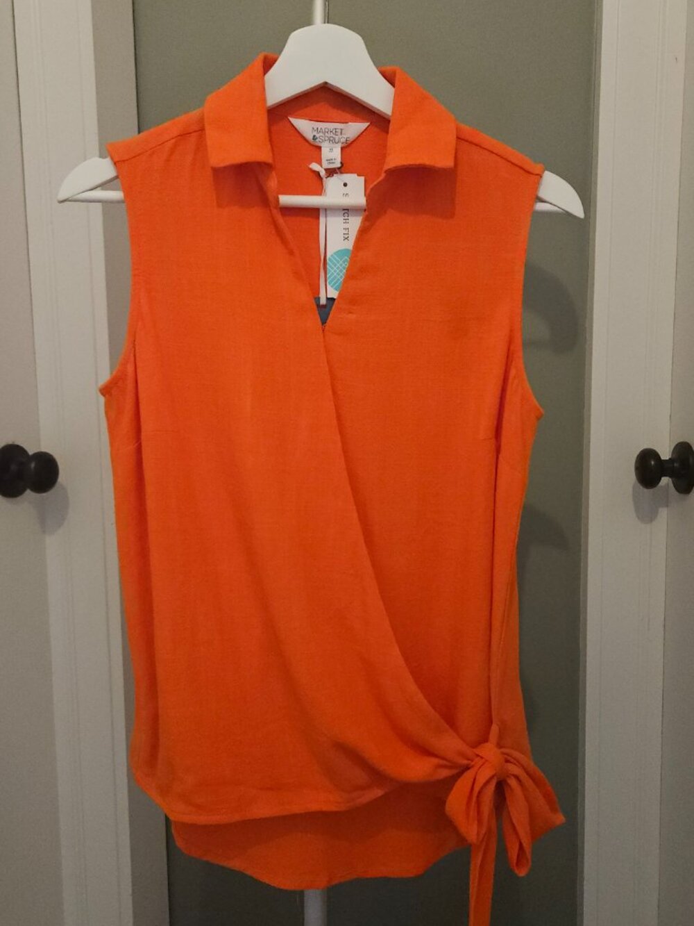 Market & Spruce Dido Linen Blend Blouse | Coral | XS